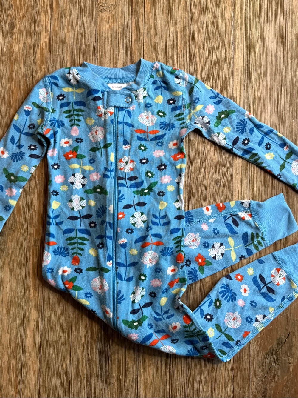 Hanna Andersson Light Blue Floral Zip One-Piece Footie 3T